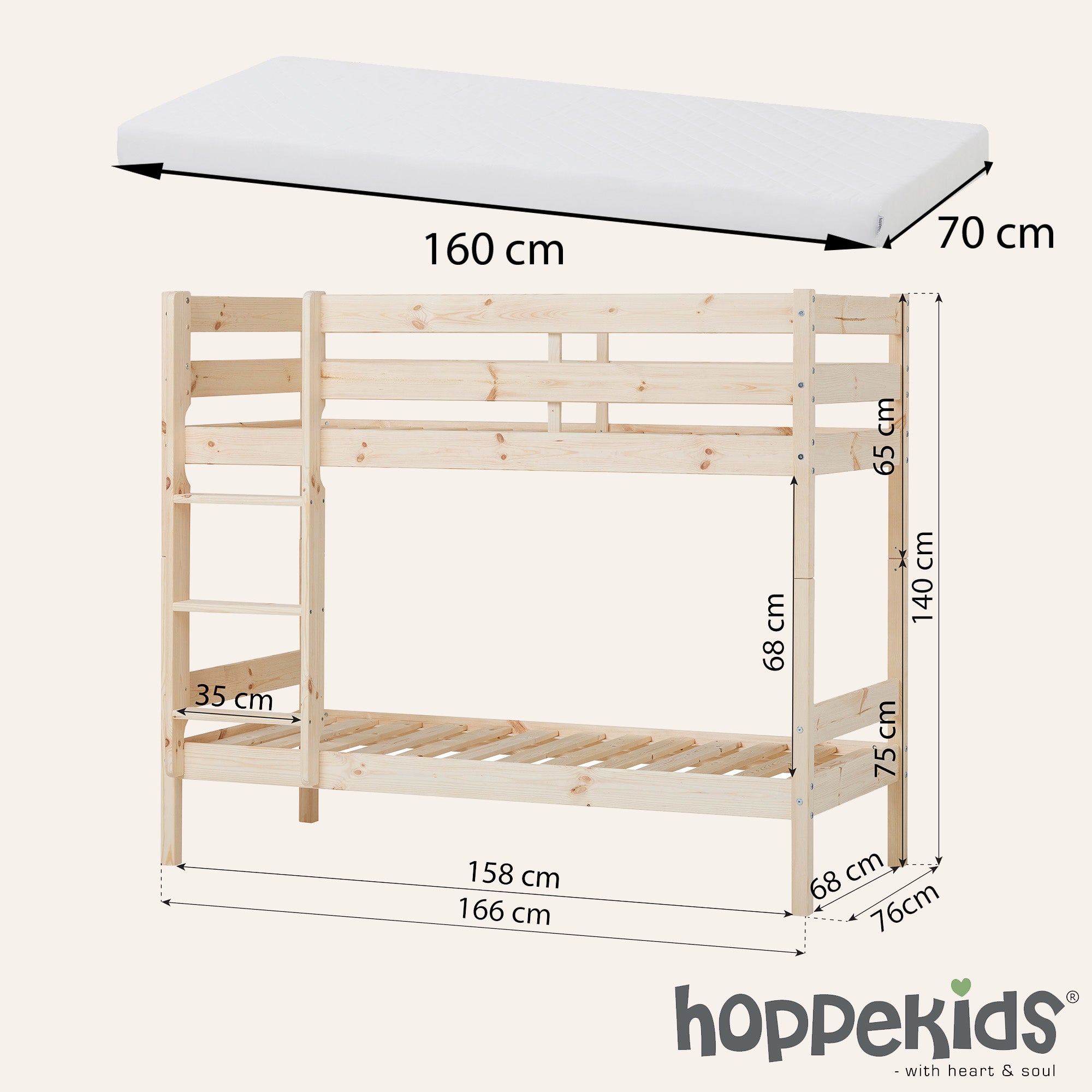 Hoppekids Shorty Bunkbed + Safety Rail/Drawers