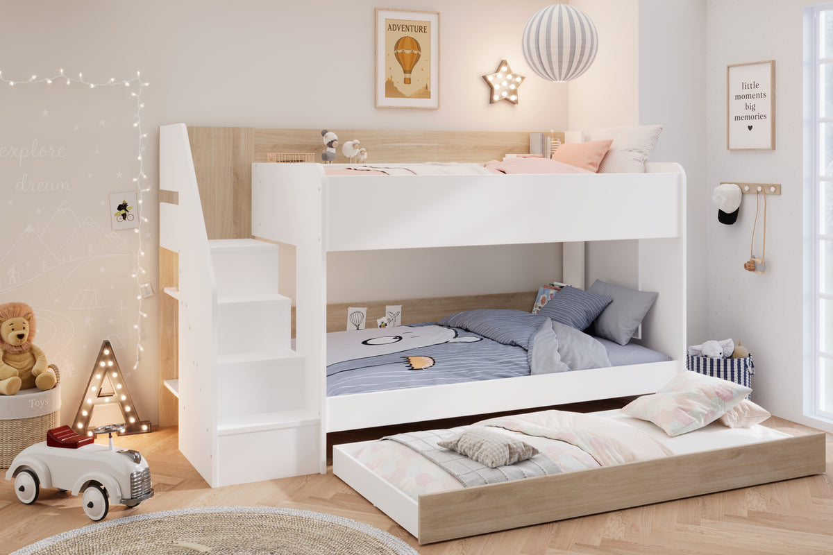 Andrea Storage Bunk bed with staircase and optional trundle