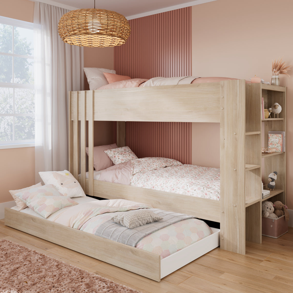 Escale Storage Bunk Bed with Shelving – Optional Trundle Drawer