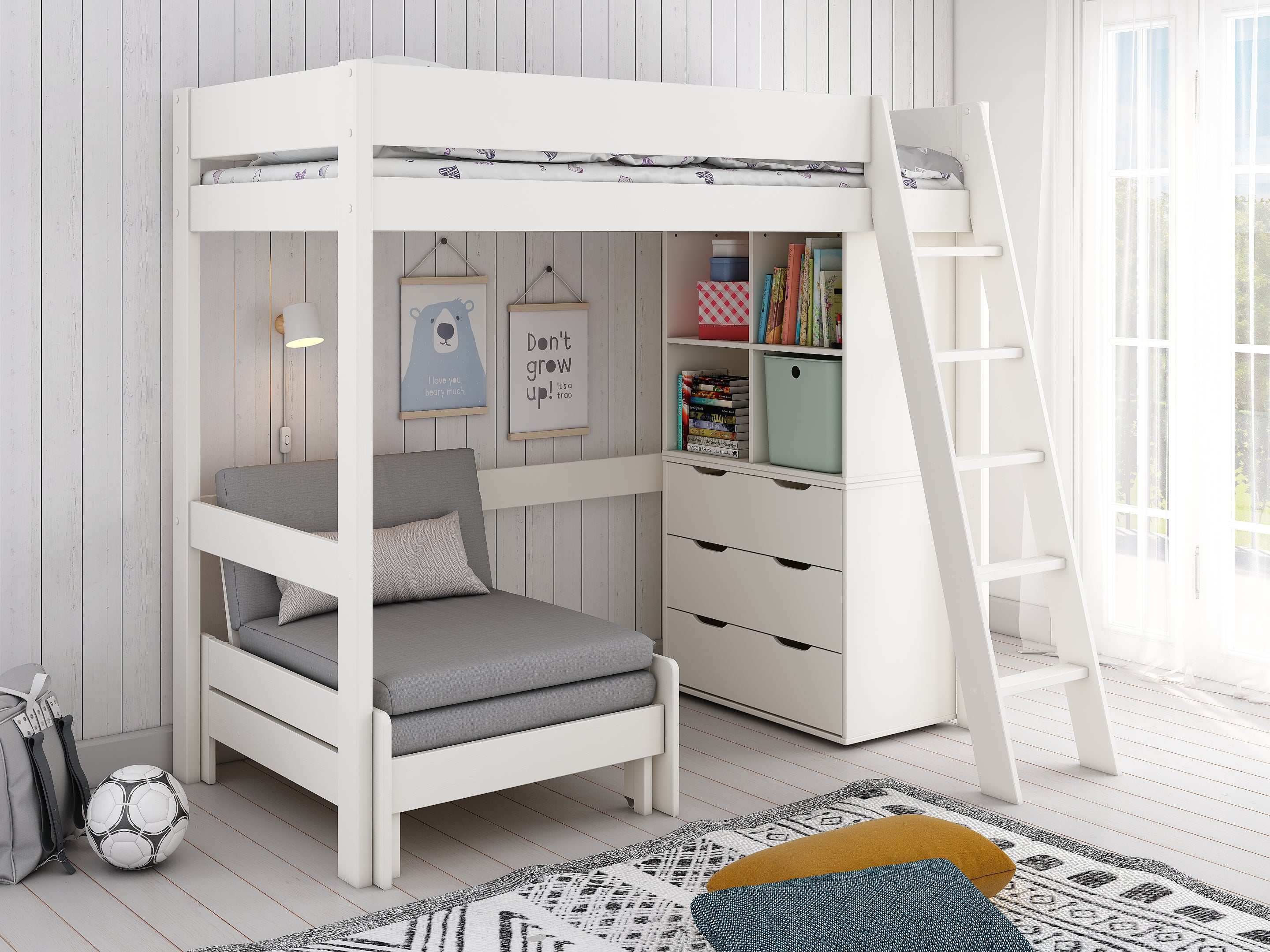 Estella WHITE - High with Sofabed/Chest/Cube