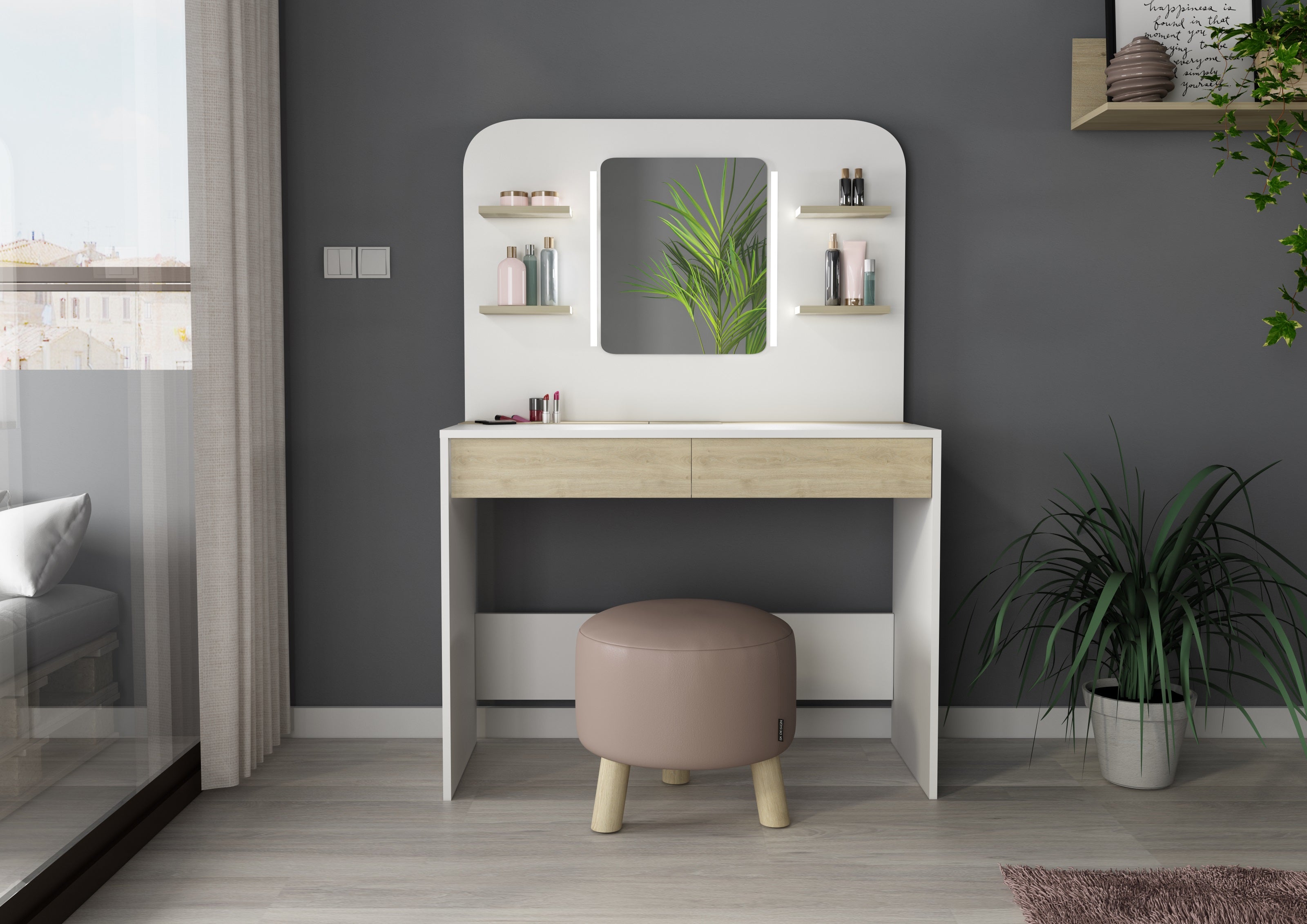 Secret Vanity Table Oak/White