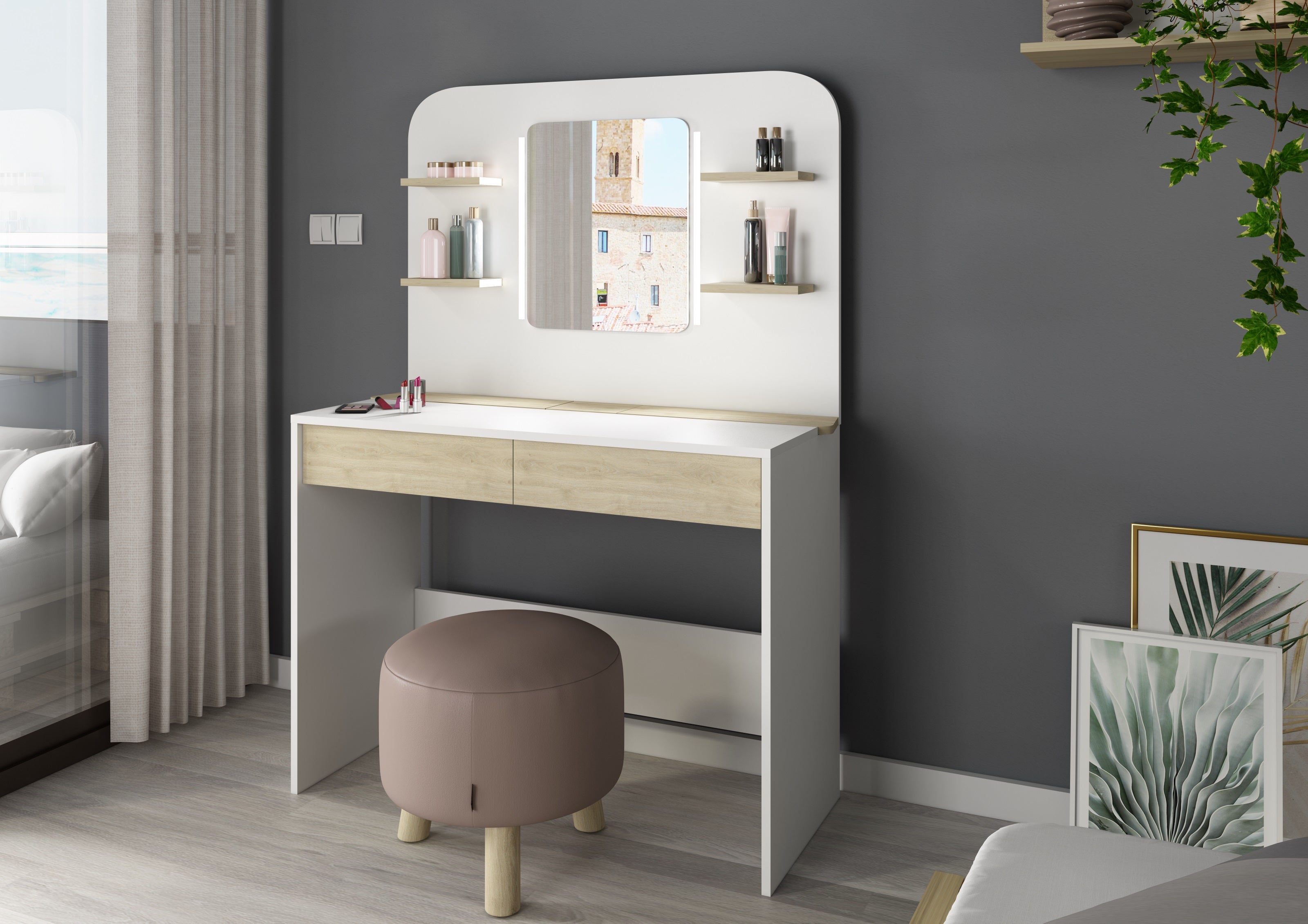 Secret Vanity Table Oak/White