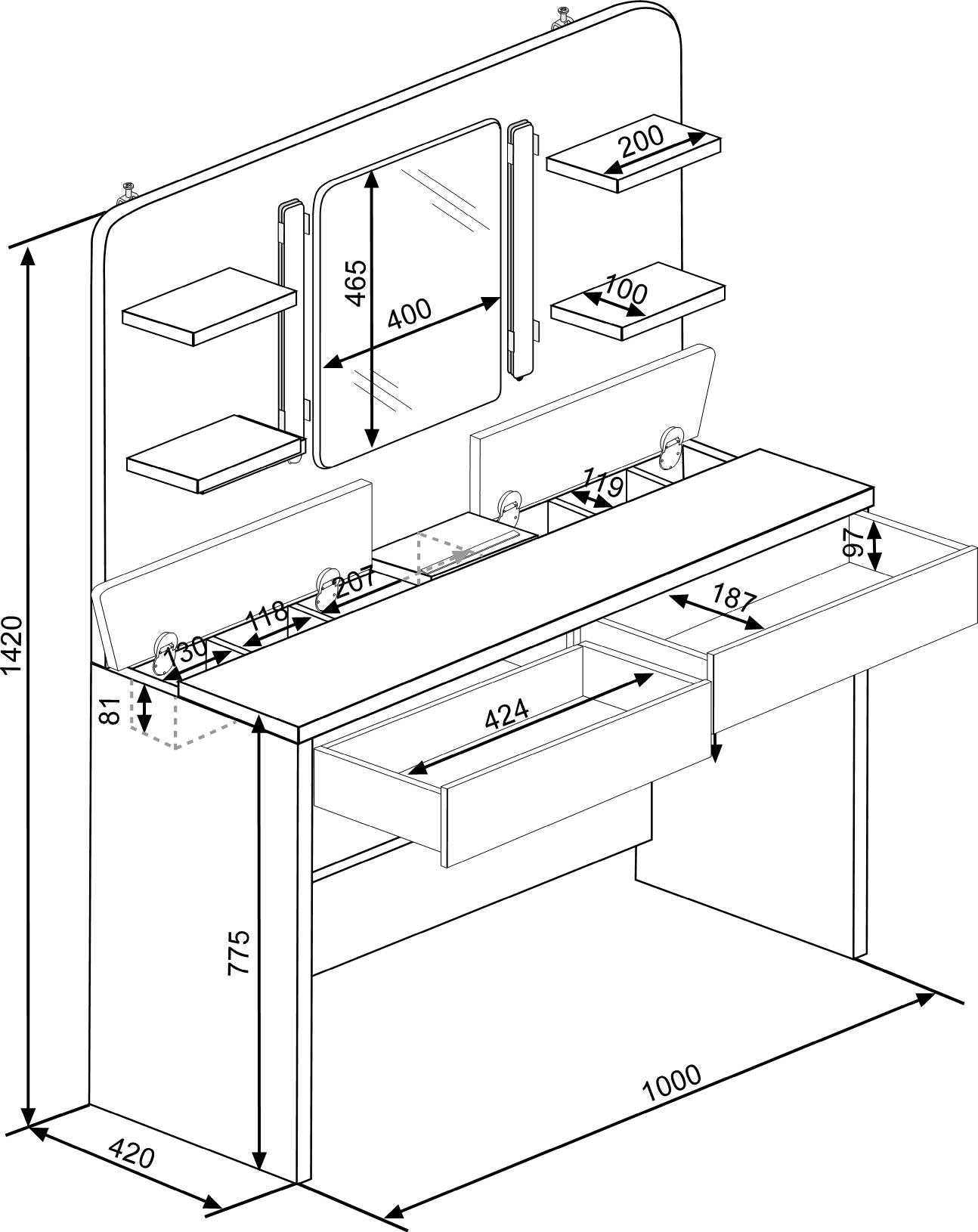 Secret Vanity Table Oak/White