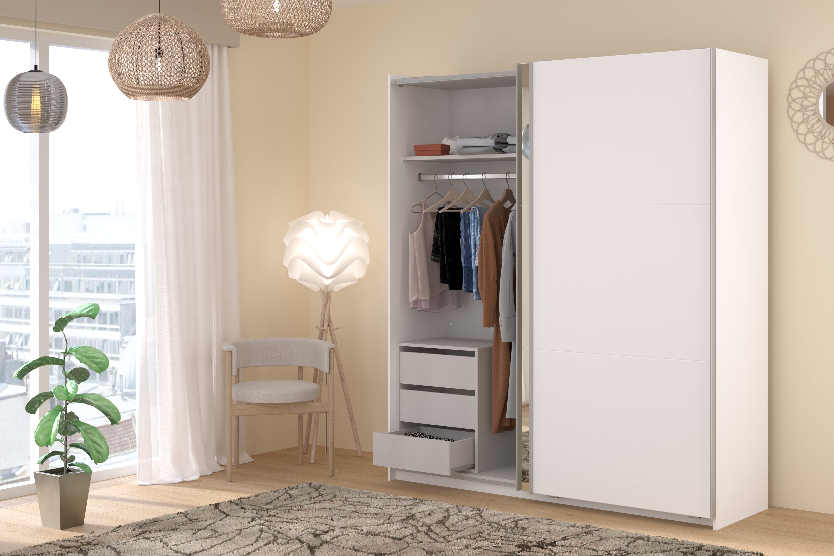 Swing White Mirrored Robe