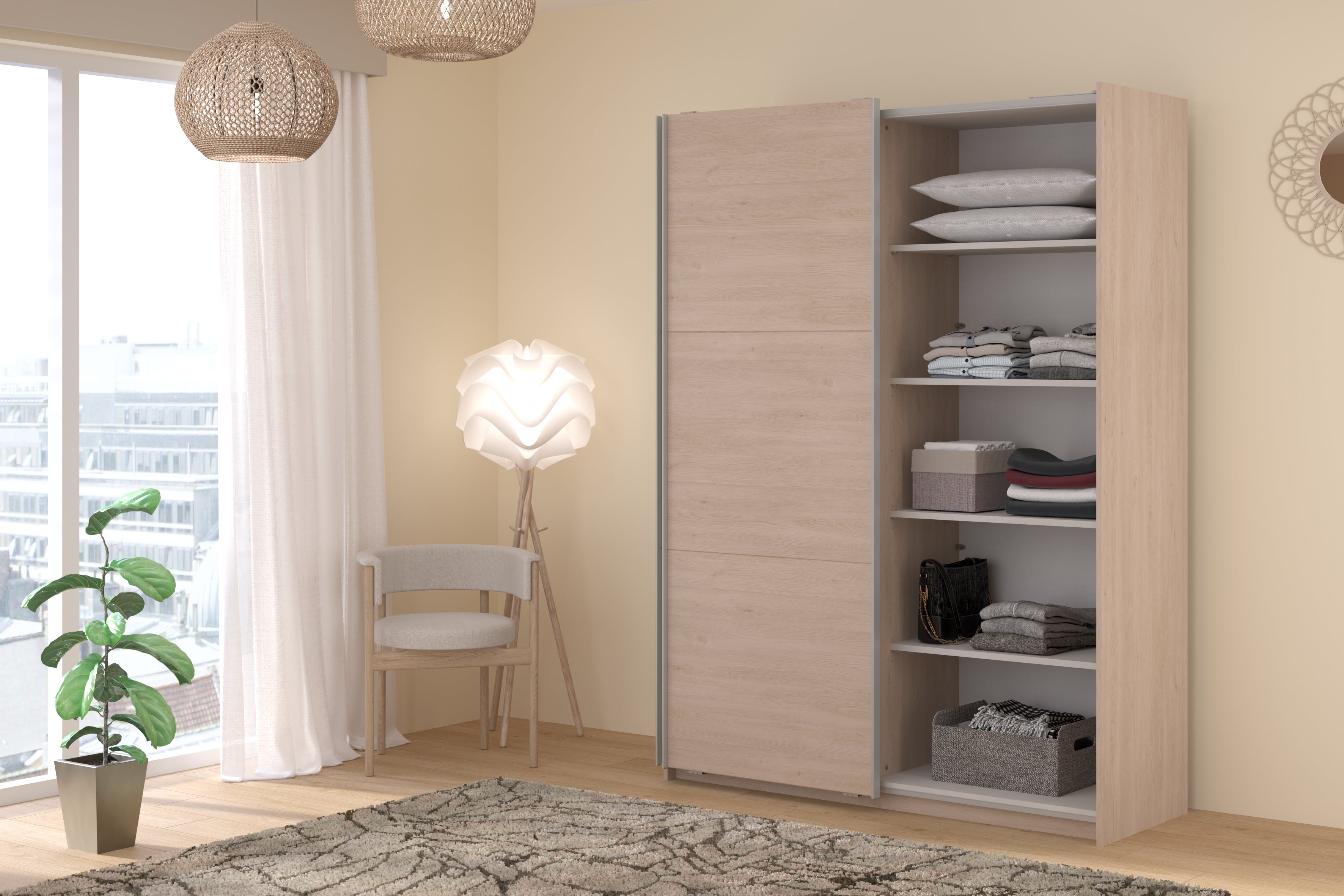 Swing Oak Mirrored Robe