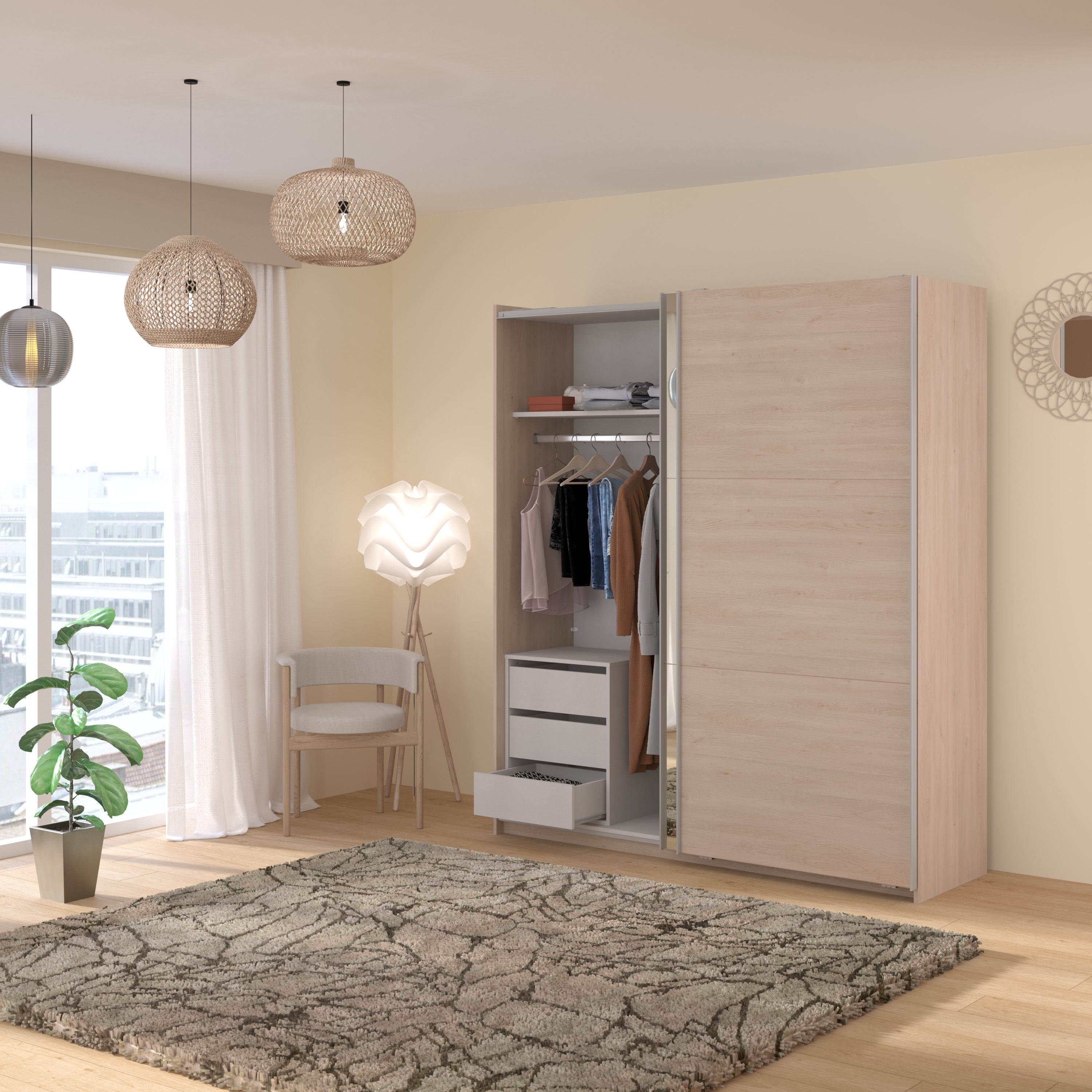 Swing Oak Mirrored Robe