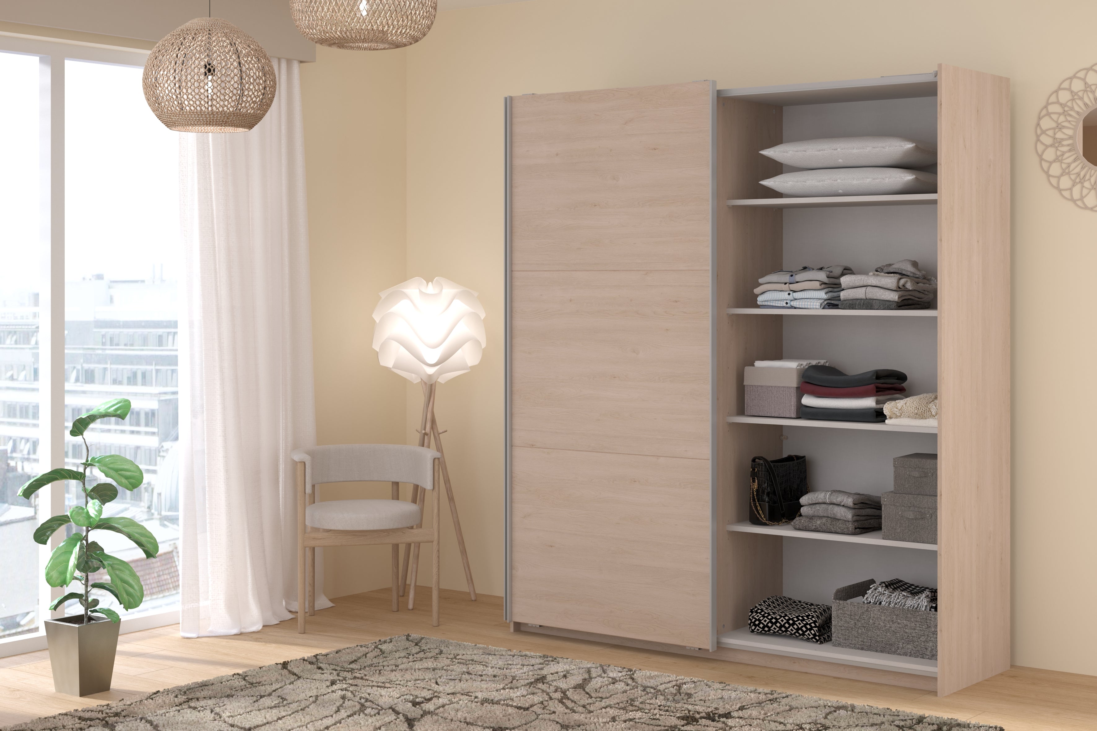 Swing Oak Mirrored Robe